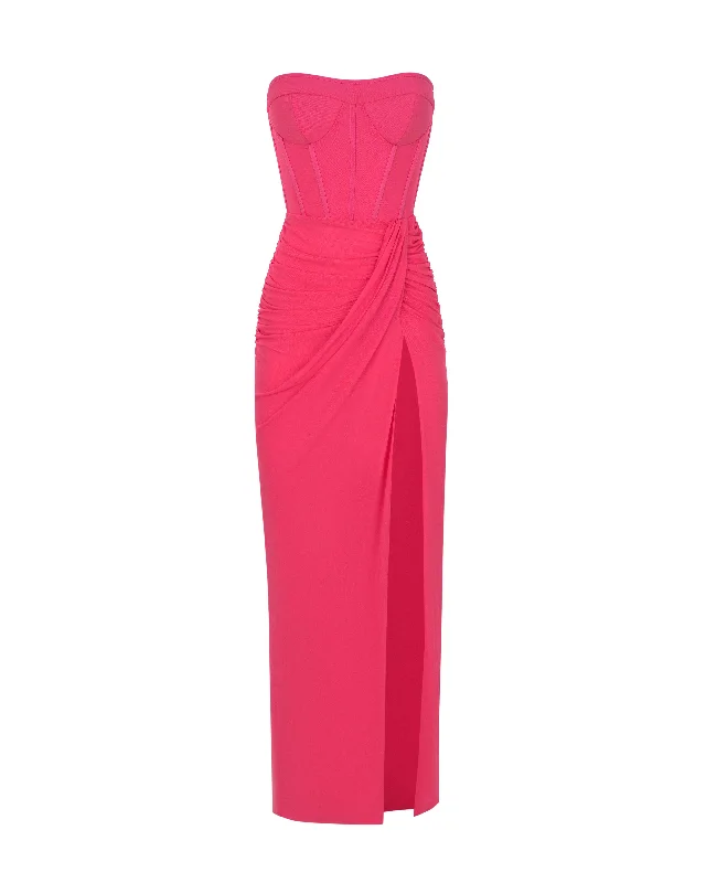 Striking pink off-the-shoulder maxi dress