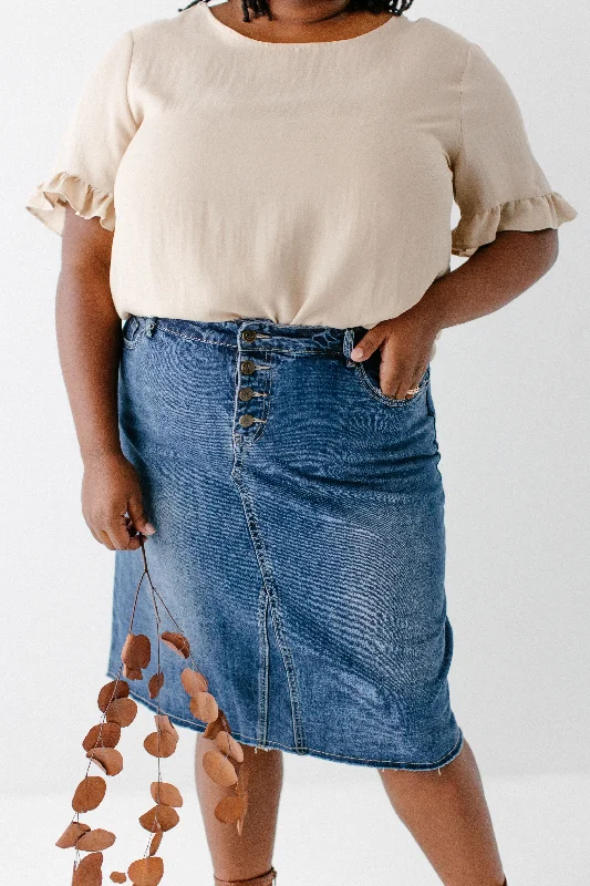 'Haven' Knee Length Denim Skirt in Medium Wash